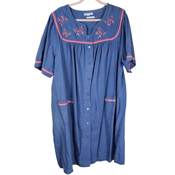 Go Softly Patio Dress 2X Butterfly Embroidery Snaps Short Sleeve Cottagecore - Picture 1 of 10